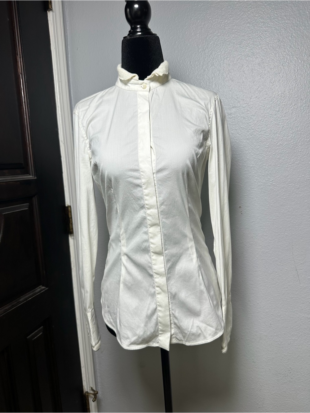 Brunello Cucinelli Ivory Ruffle Collar Button-Down Shirt